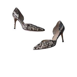 Marc Fisher Snakeskin Heels Black White Double Cutout Sides d'Orsay 3.5" Size 8